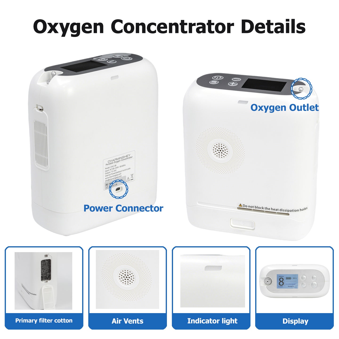 1-8L Pulse Dose & Continuous Flow Oxygen Concentrator - CHO-08